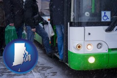rhode-island map icon and commuters boarding a city bus