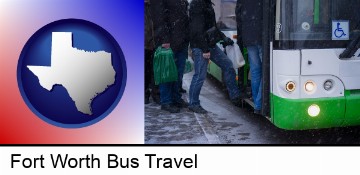 commuters boarding a city bus in Fort Worth, TX