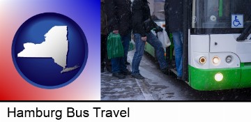 commuters boarding a city bus in Hamburg, NY