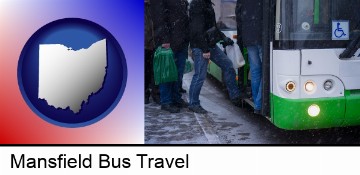 commuters boarding a city bus in Mansfield, OH