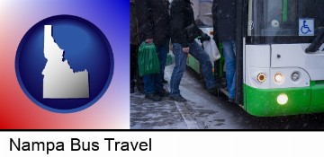 commuters boarding a city bus in Nampa, ID